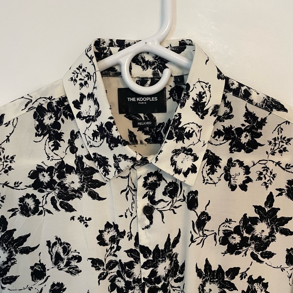 The Kooples Long Sleeve Black and White Floral Print Shirt - Picture 6 of 10